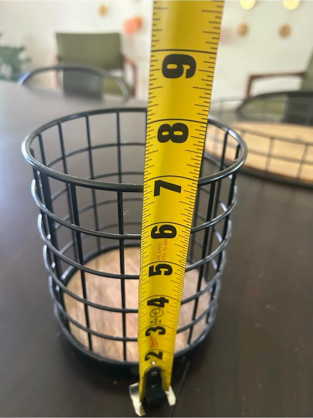 Black Metal Grid Kitchen Utensil Holder with Wood Base